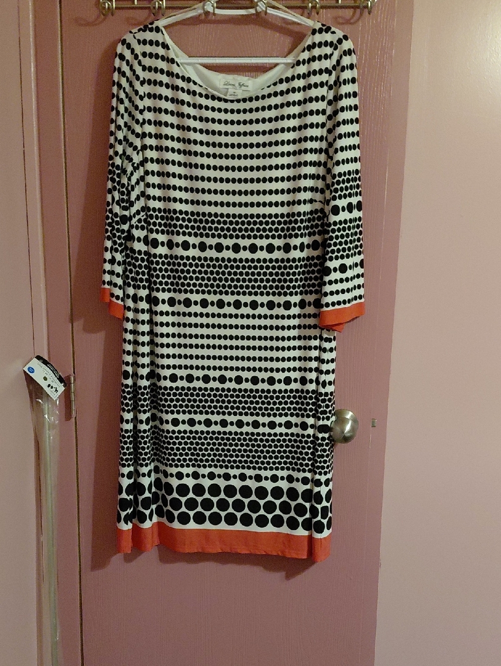 Black & White Polka Dot Midi Dress with Pink Trim
